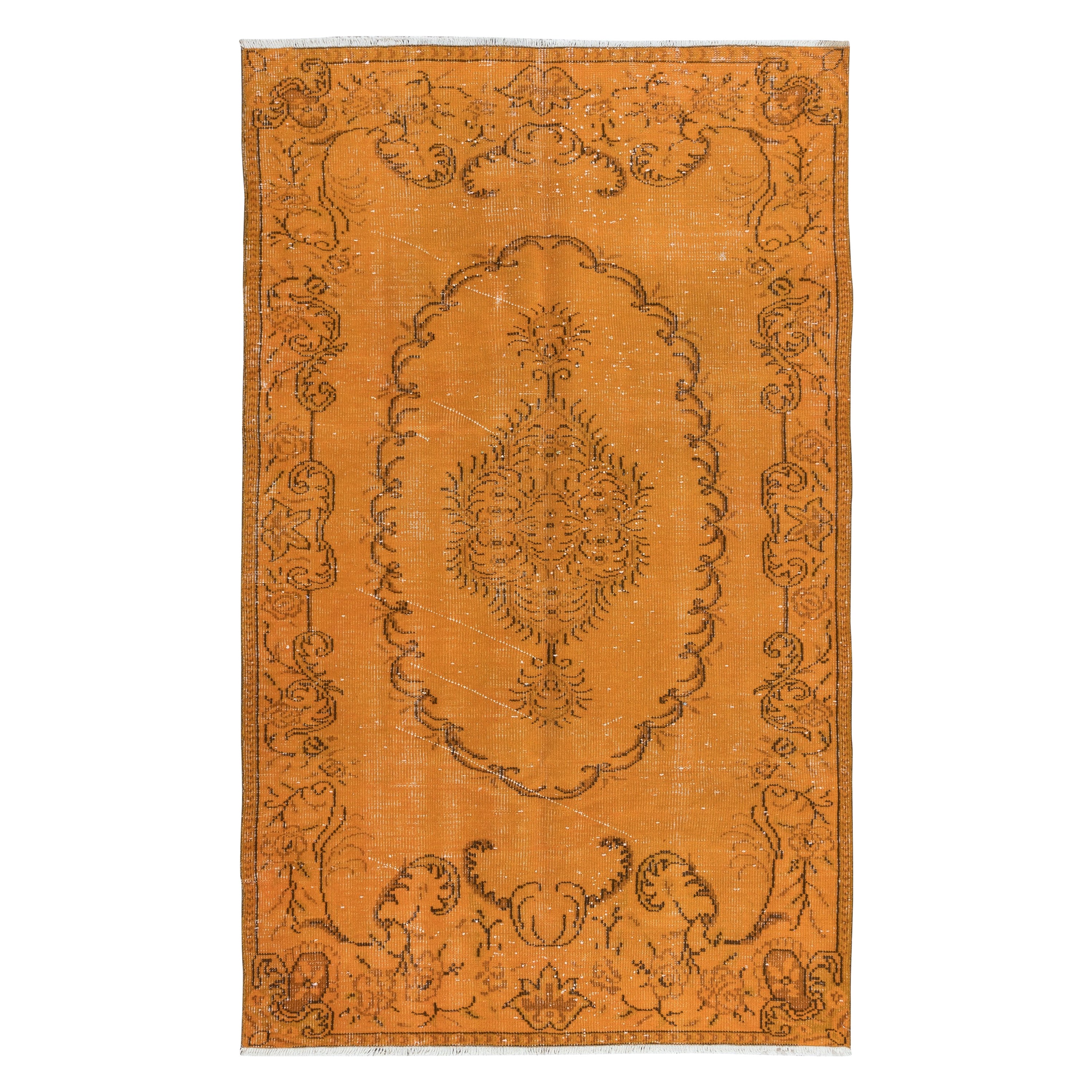 5x8 Ft Orange Handmade Turkish Area Rug, Bohem Eclectic Room Size Carpet For Sale
