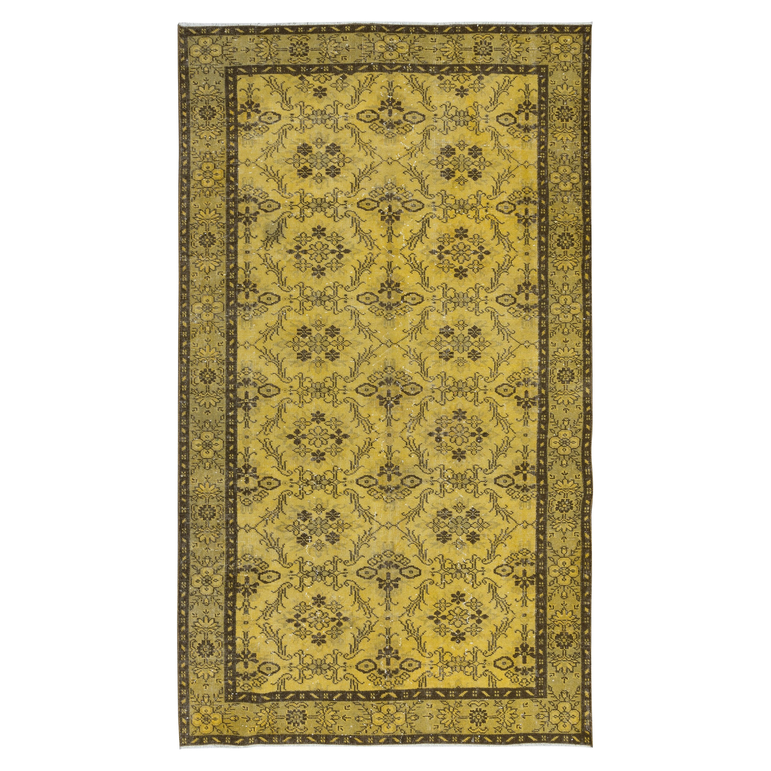 5.4x9 Ft Yellow Turkish Area Rug, Floral Handmade Carpet, Modern Floor Covering For Sale