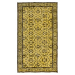 Vintage 5.4x9 Ft Yellow Turkish Area Rug, Floral Handmade Carpet, Modern Floor Covering