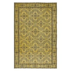 Vintage 6.6x9.7 Ft Upcycled Yellow Modern Turkish Area Rug, Floral Handmade Carpet