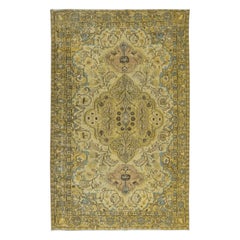 5.6x8.8 Ft Exquisite Yellow Turkish Area Rug, Modern Floral Handmade Carpet