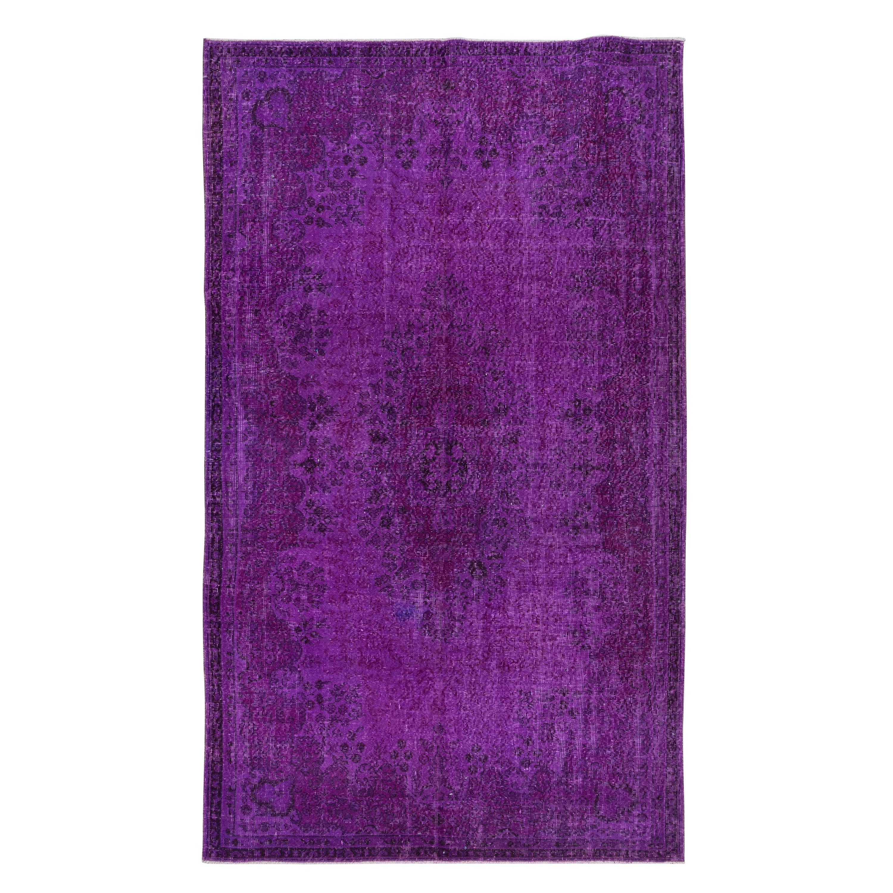 5.8x10 Ft Handmade Turkish Rug in Purple for Bedroom, Modern Living Room Carpet For Sale