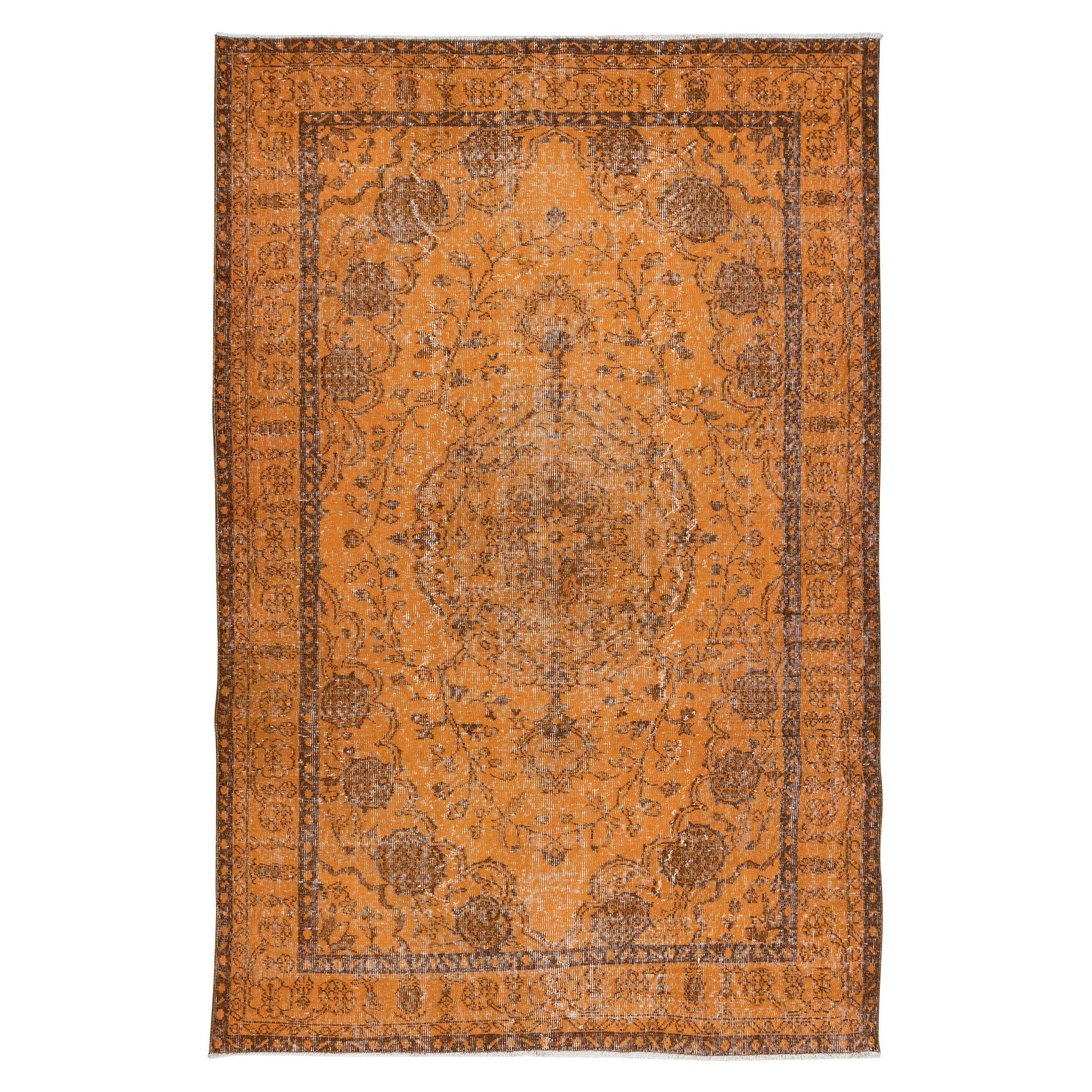 6x9 Ft Orange Area Rug for Modern Interiors, Hand Knotted in Turkey