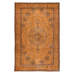 Vintage 6x9 Ft Orange Area Rug for Modern Interiors, Hand Knotted in Turkey