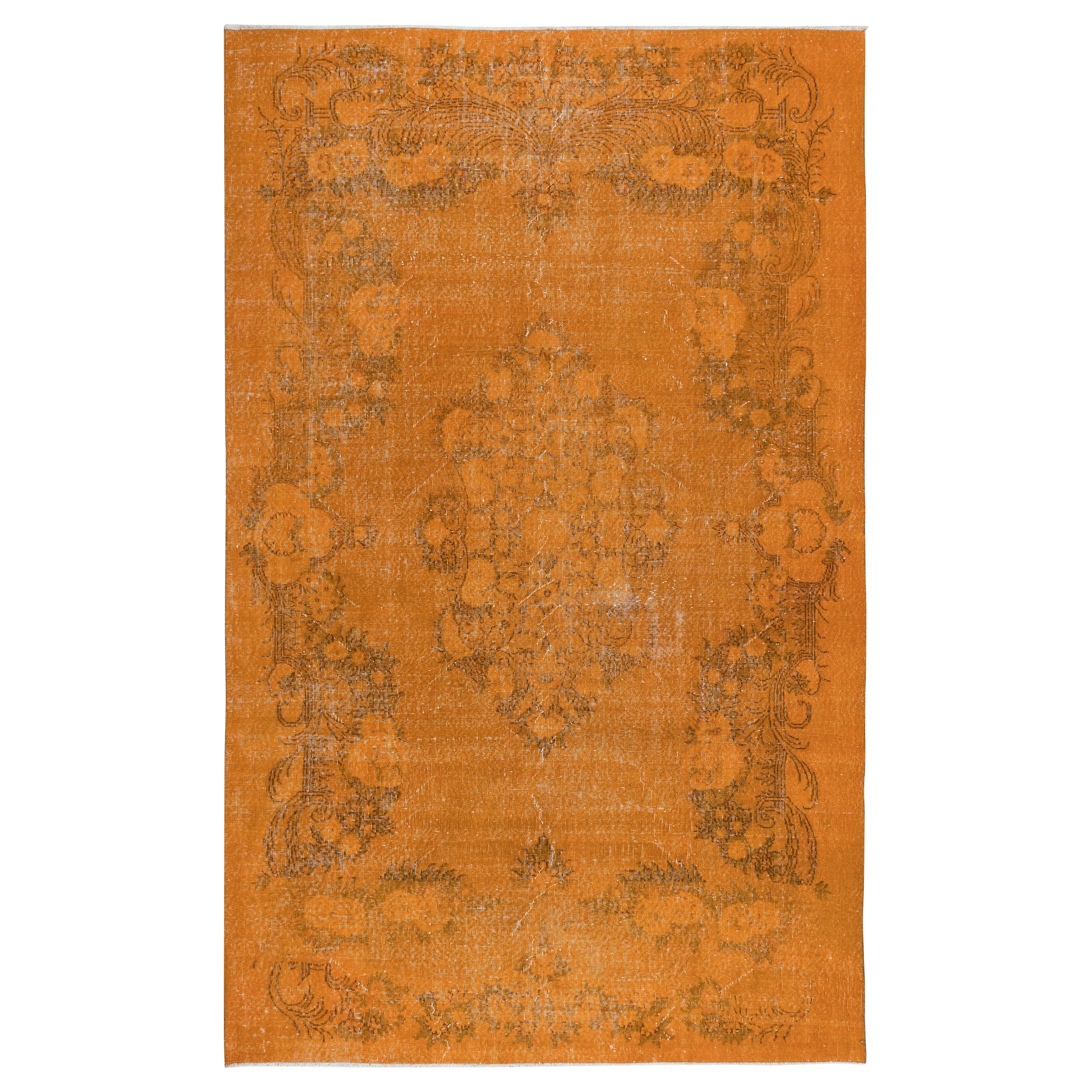 6.8x10.6 Ft One-of-a-kind Wool Area Rug in Orange, Handknotted in Turkey For Sale
