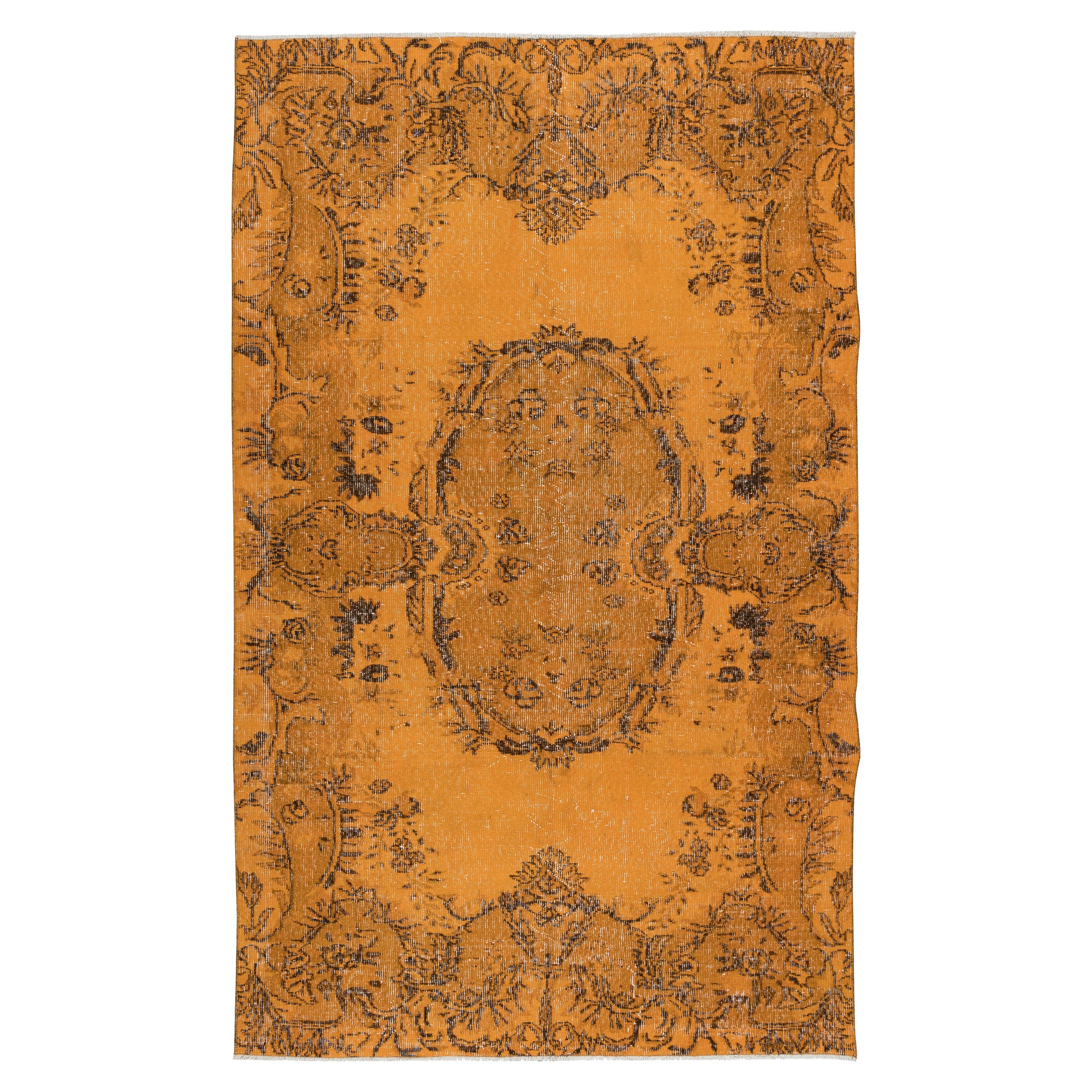 5.2x8.4 Ft French Aubusson Inspired Orange Area Rug, Handknotted in Turkey For Sale