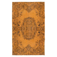 Vintage 5.2x8.4 Ft French Aubusson Inspired Orange Area Rug, Handknotted in Turkey