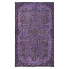 6x9.7 Ft Moderner handgefertigter türkischer Teppich mit Orchideen lila Feld und Medaillon-Design