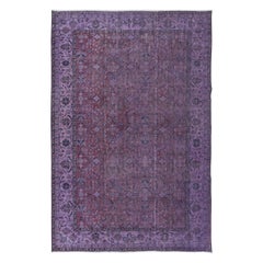 Vintage 6.3x9.5 Ft Floral Patterned Handmade Turkish Area Rug in Mulberry Purple Tones