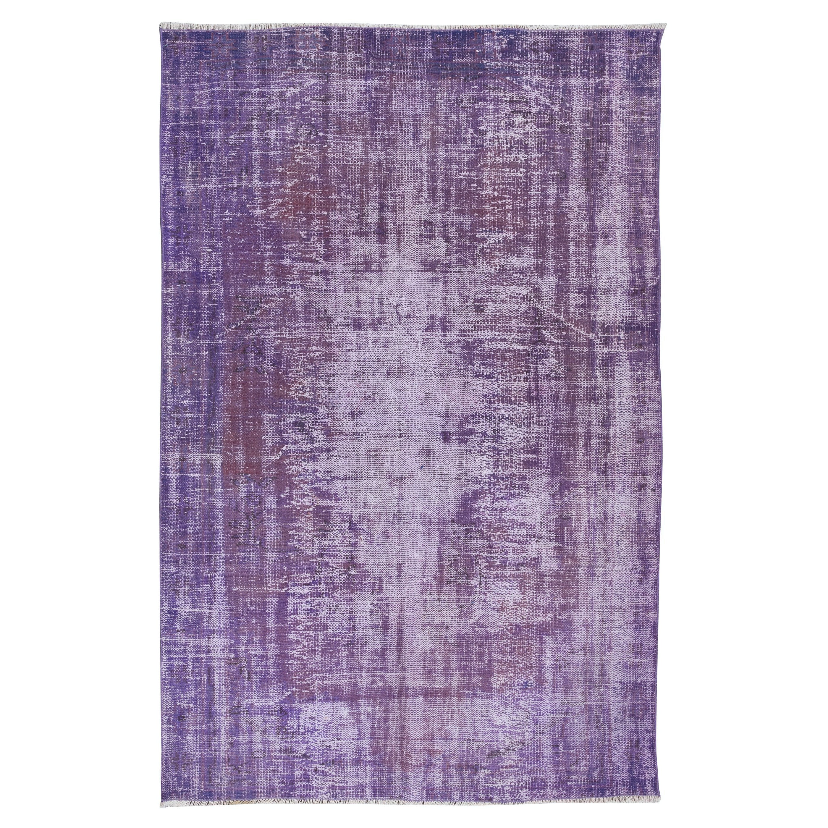 5.5x8.4 Ft Rustic Handmade Distressed Turkish Sparta Area Rug in Orchid Purple For Sale