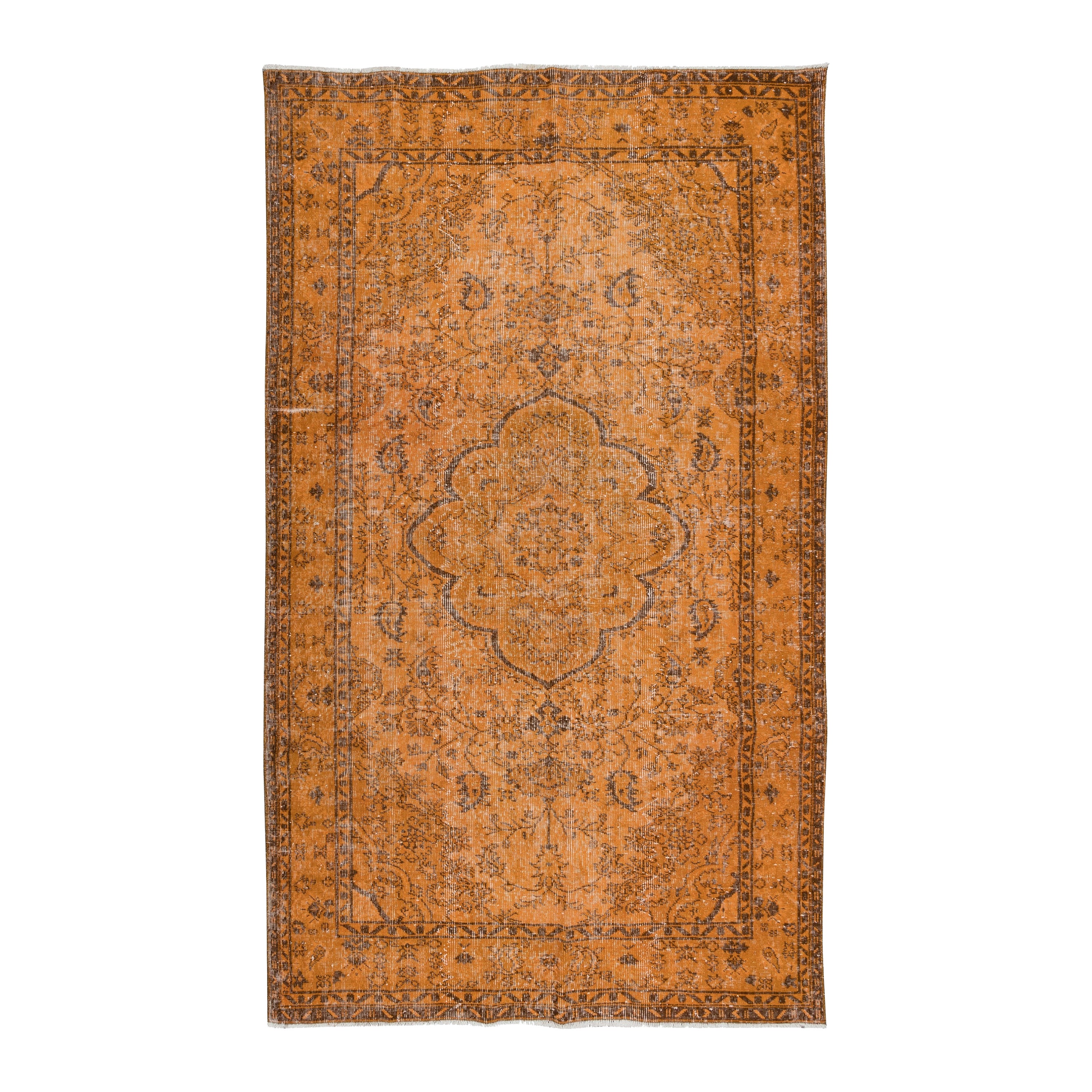 5.2x8.8 Ft Vintage Orange Area Rug, Handwoven and Handknotted in Turkey For Sale