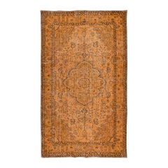 Orangefarbener 5.2x8.8 Ft Vintage-Teppich, handgewebt und handgeknüpft in der Türkei