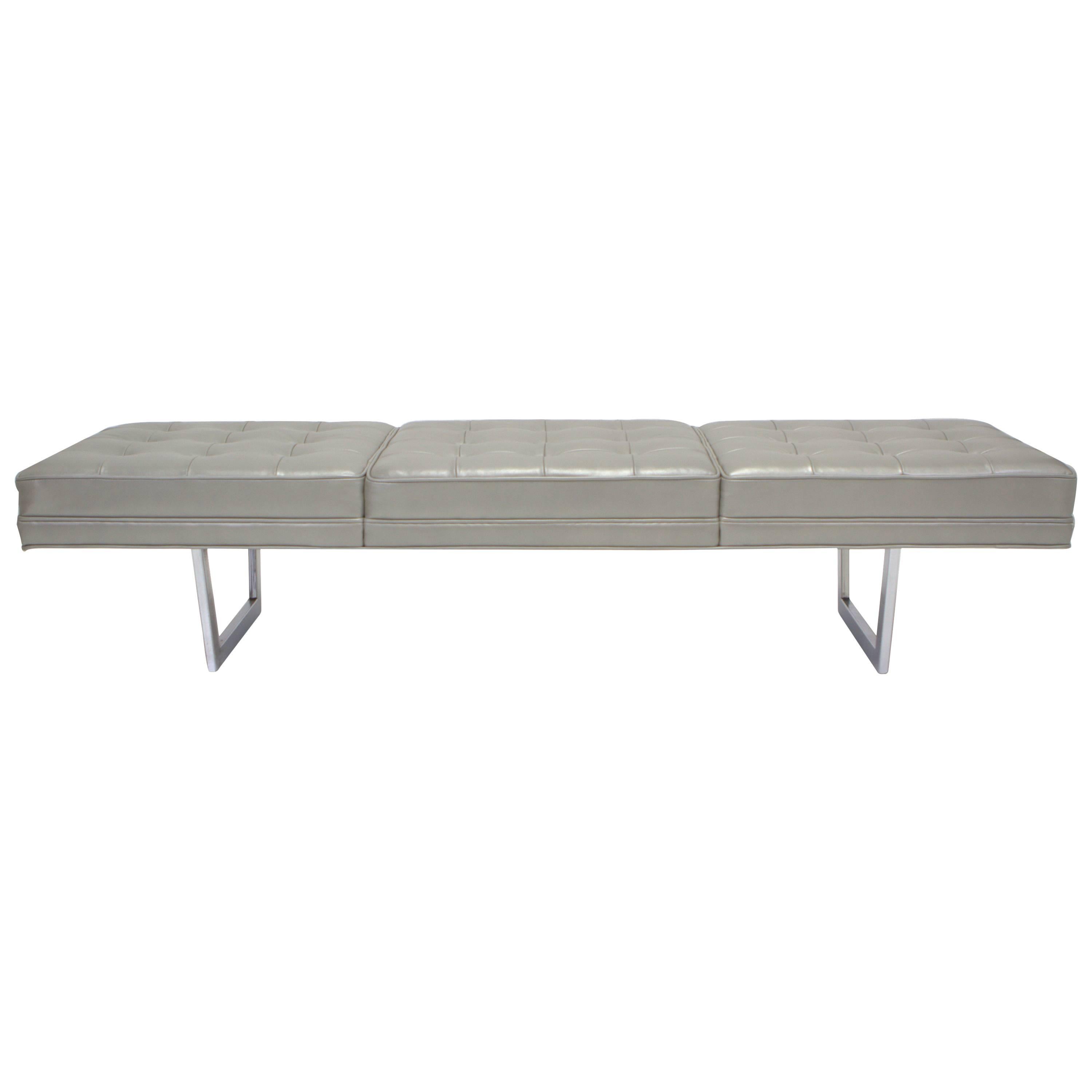 Milo Baughman Style Chrome and Metallic Leather Upholstered Bench