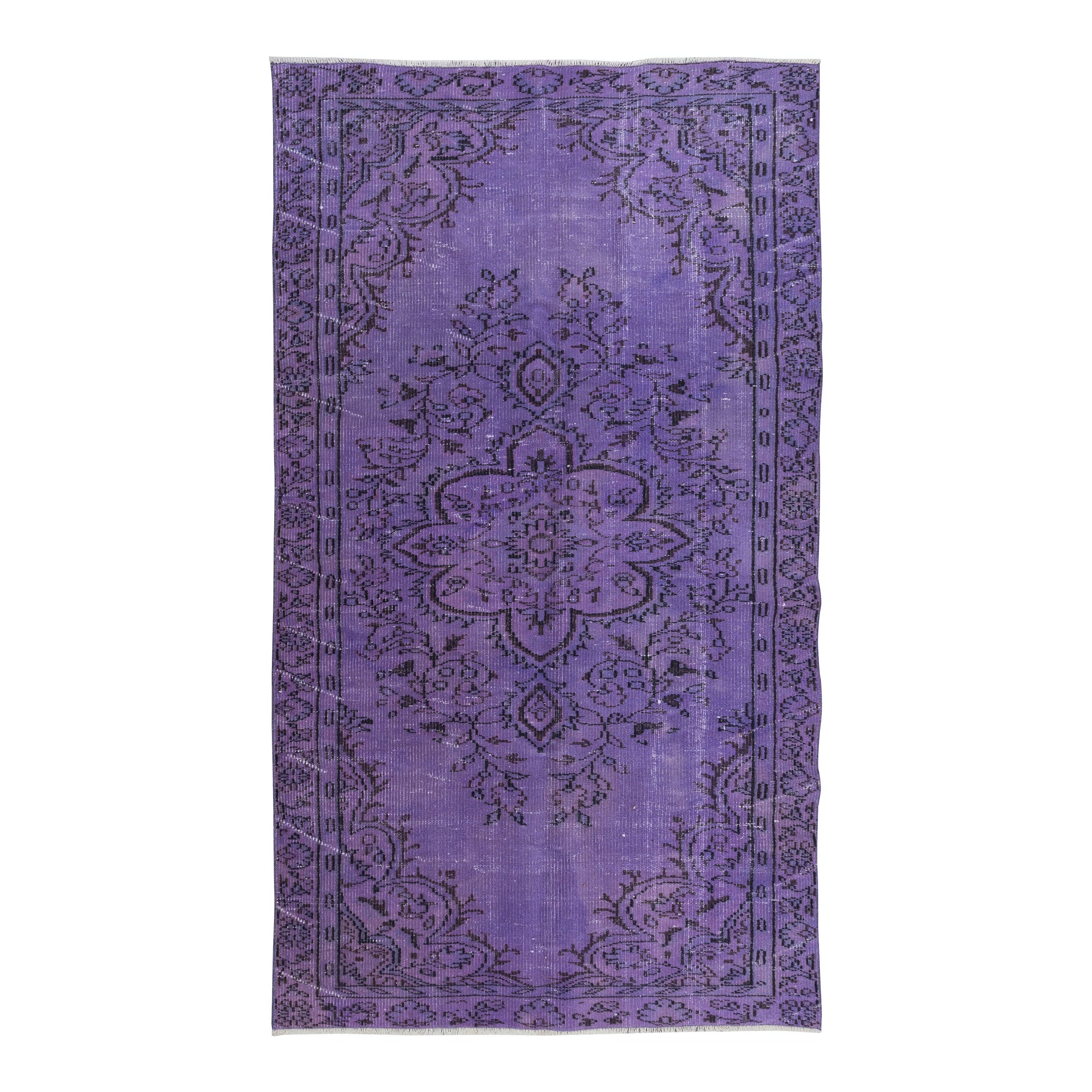 4.6x7.7 Ft Rustic Turkish Floral Pattern Area Rug. Twitch Purple Handmade Carpet For Sale