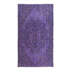 Vintage 4.6x7.7 Ft Rustic Turkish Floral Pattern Area Rug. Twitch Purple Handmade Carpet