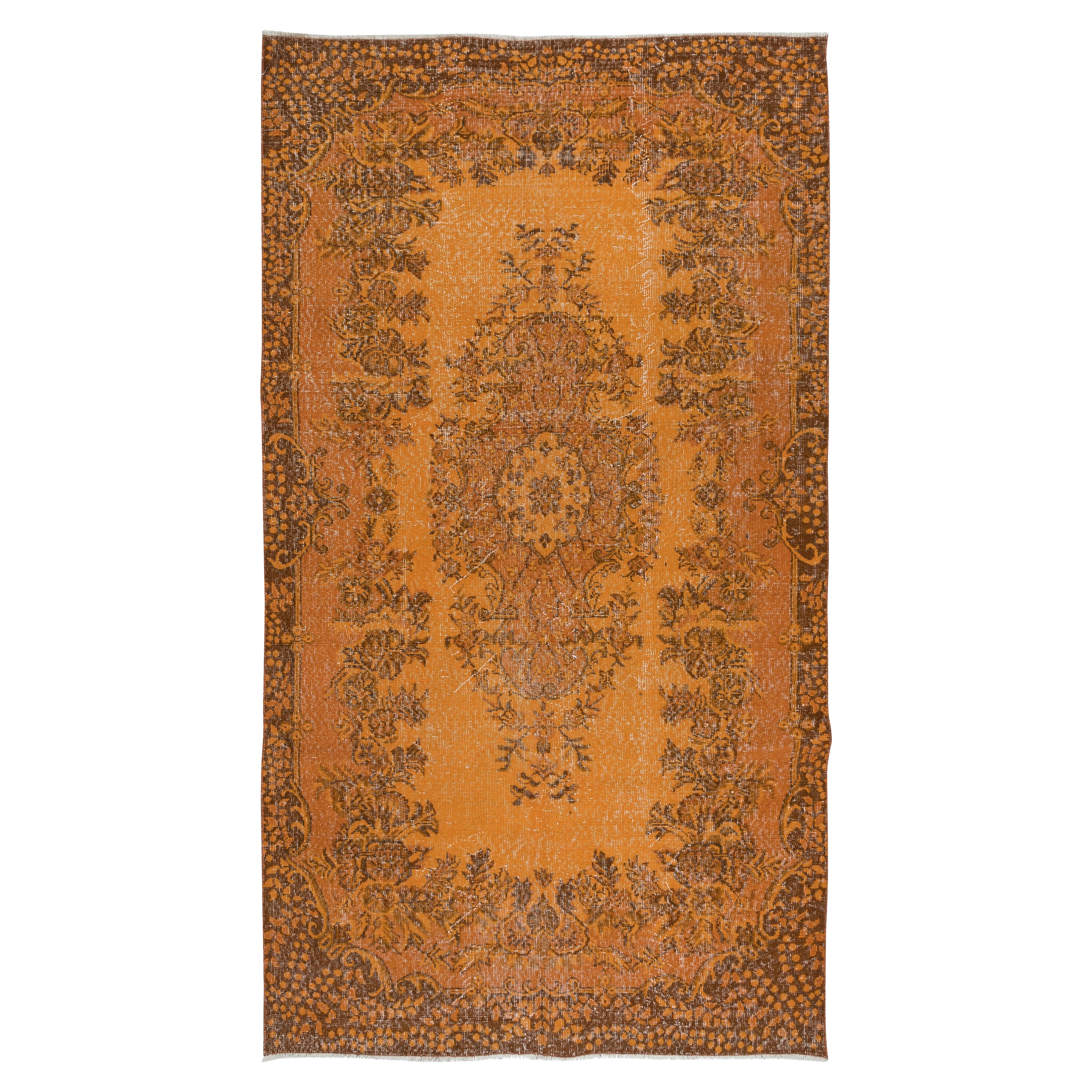 5.2x9 Ft Handmade Turkish Salon Rug in Orange, Modern Bedroom Wool Carpet For Sale