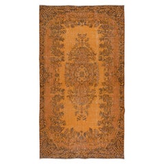 Vintage 5.2x9 Ft Handmade Turkish Salon Rug in Orange, Modern Bedroom Wool Carpet