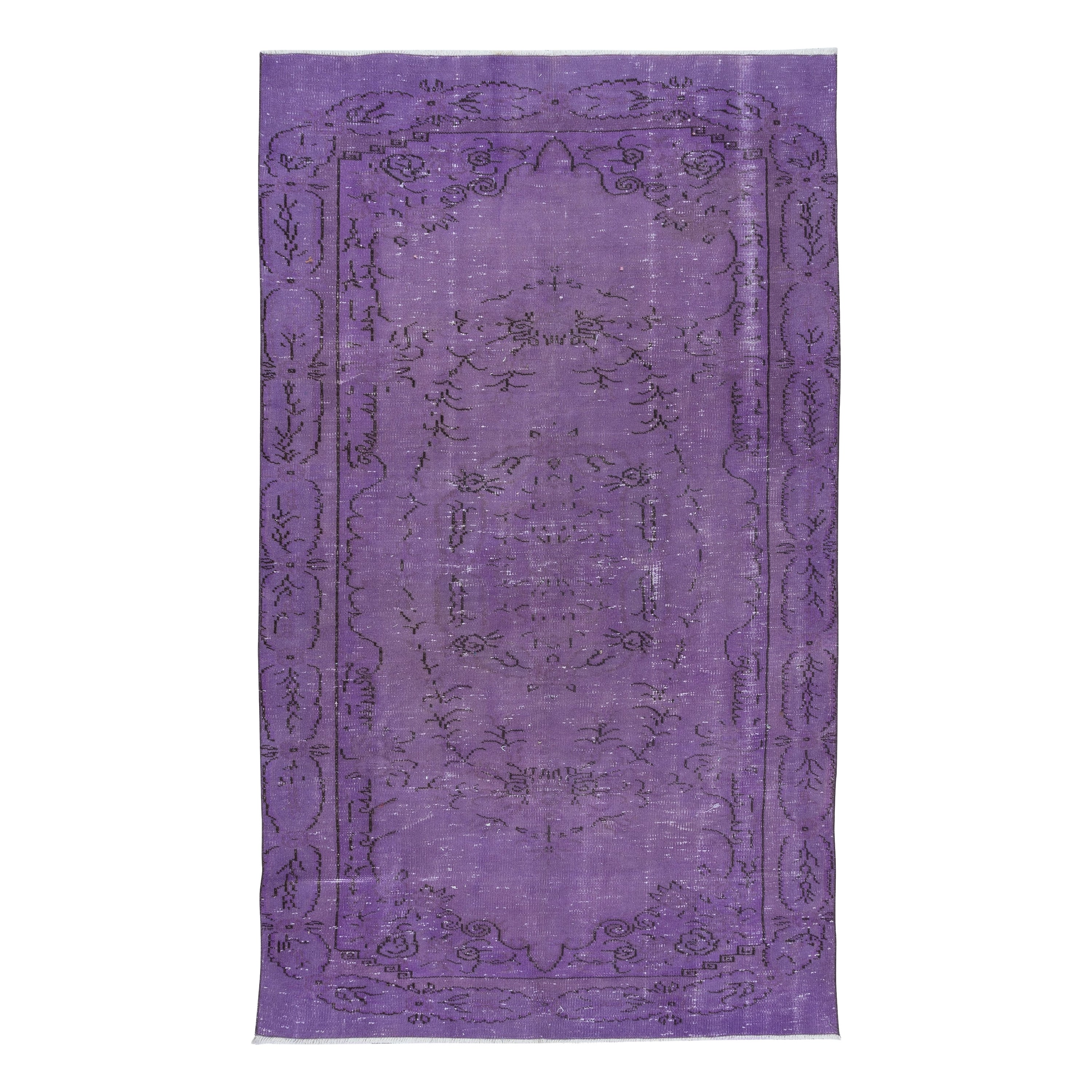 5x8.6 Ft Royal Purple Turkish Area Rug, Hand Made Modern Carpet, Floor Covering