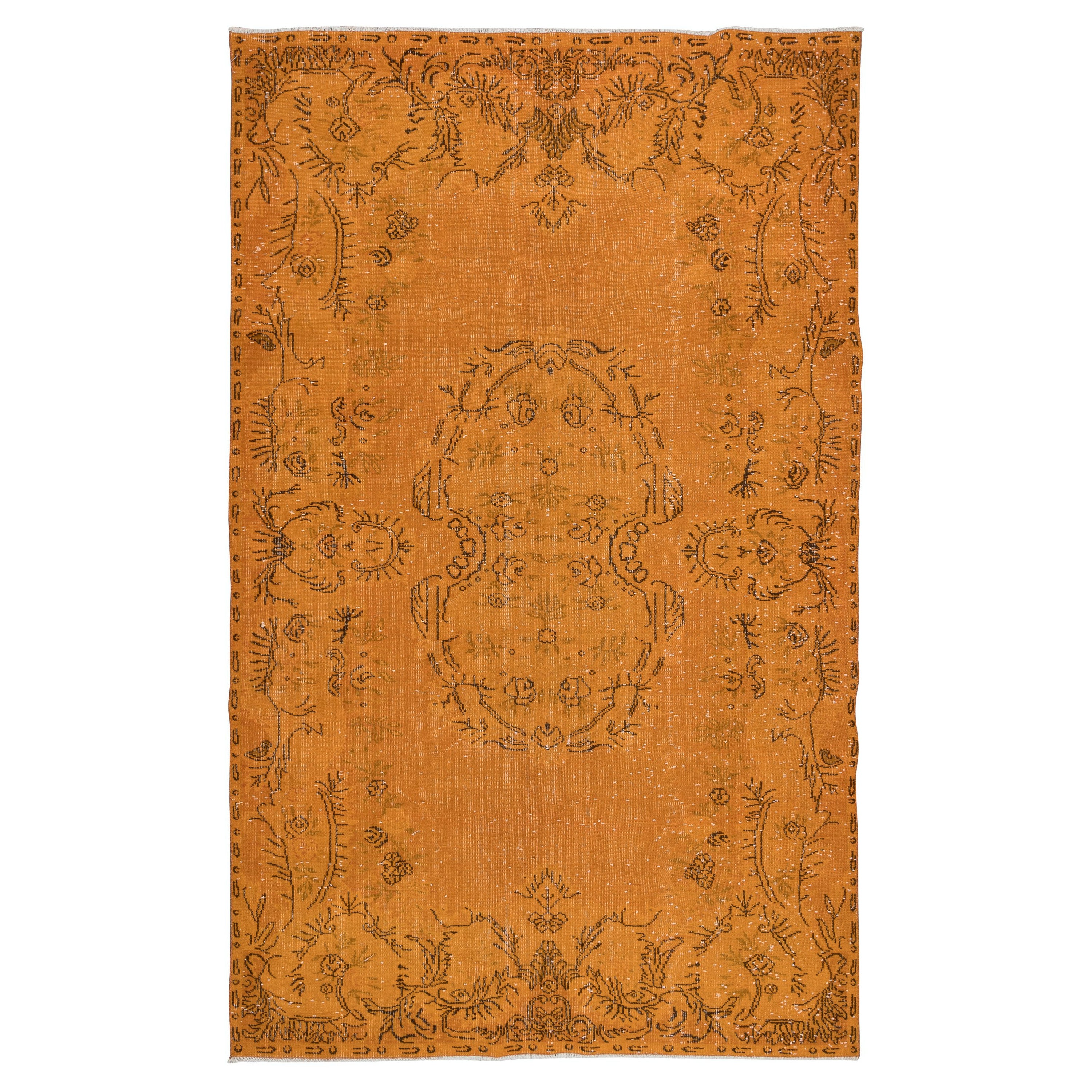 6x10 Ft Aubusson inspirierter orangefarbener Teppich für moderne Inneneinrichtung, handgefertigt in der Türkei