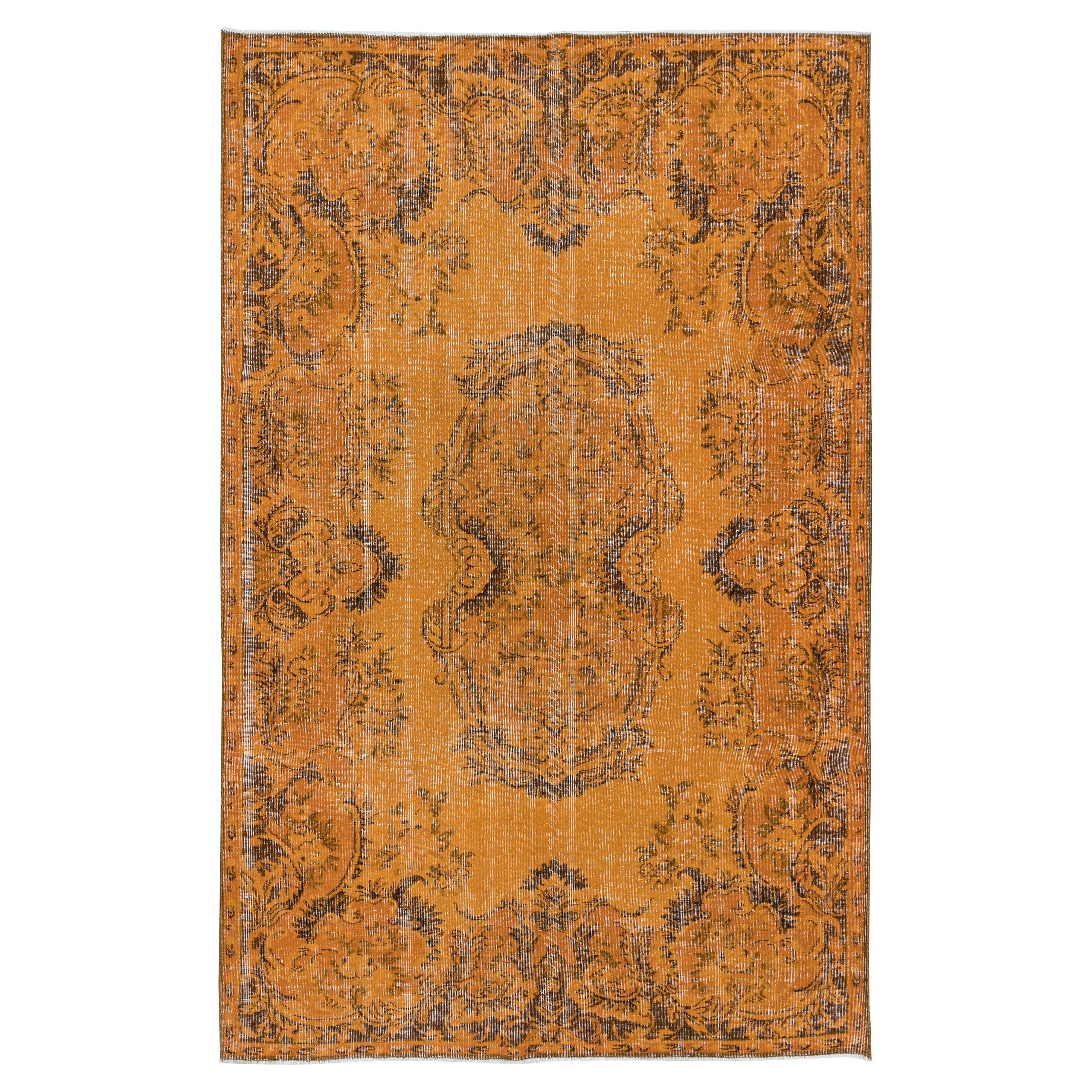 6.2x9.3 Ft French Aubusson Inspired Modern Orange Area Rug, Handmade in Turkey (tapis d'inspiration Aubusson)