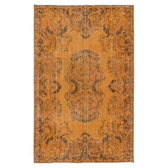 Vintage 6.2x9.3 Ft French Aubusson Inspired Modern Orange Area Rug, Handmade in Turkey