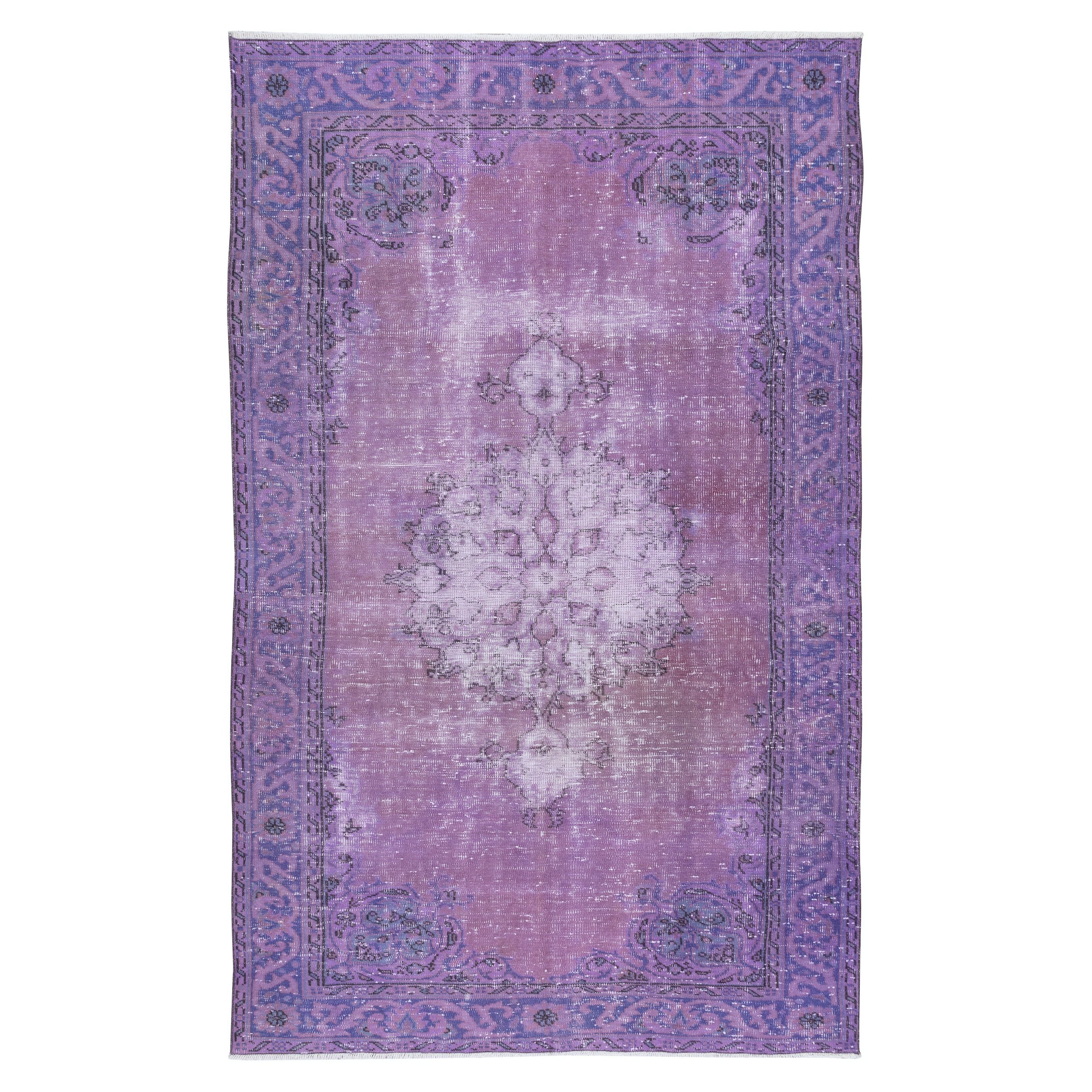 5.8x9 Ft Hand Knotted Turkish Wool Area Rug, Lavender & Orchid Purple Colors For Sale