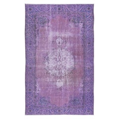 Vintage 5.8x9 Ft Hand Knotted Turkish Wool Area Rug, Lavender & Orchid Purple Colors