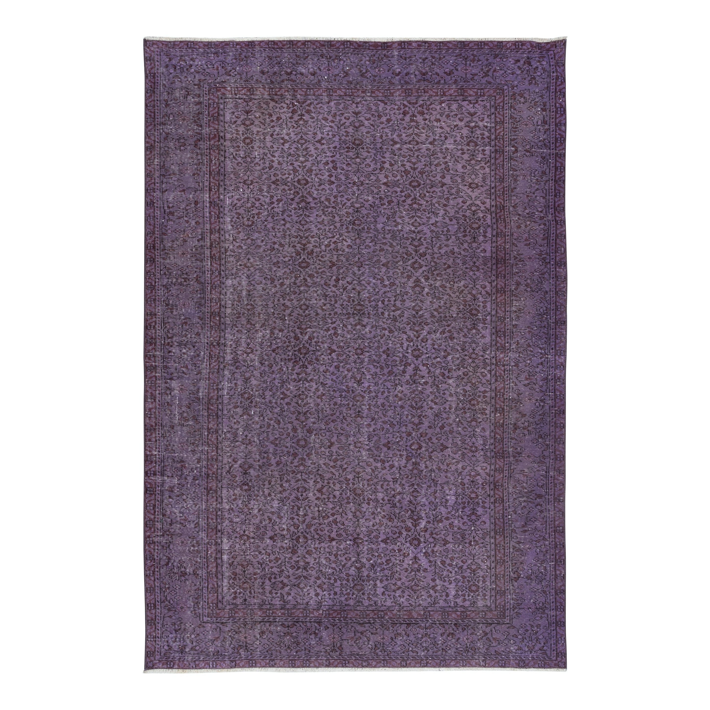 6.2x9.3 Ft Splendid Handmade Turkish Rug with Flower Design & Purple Background For Sale