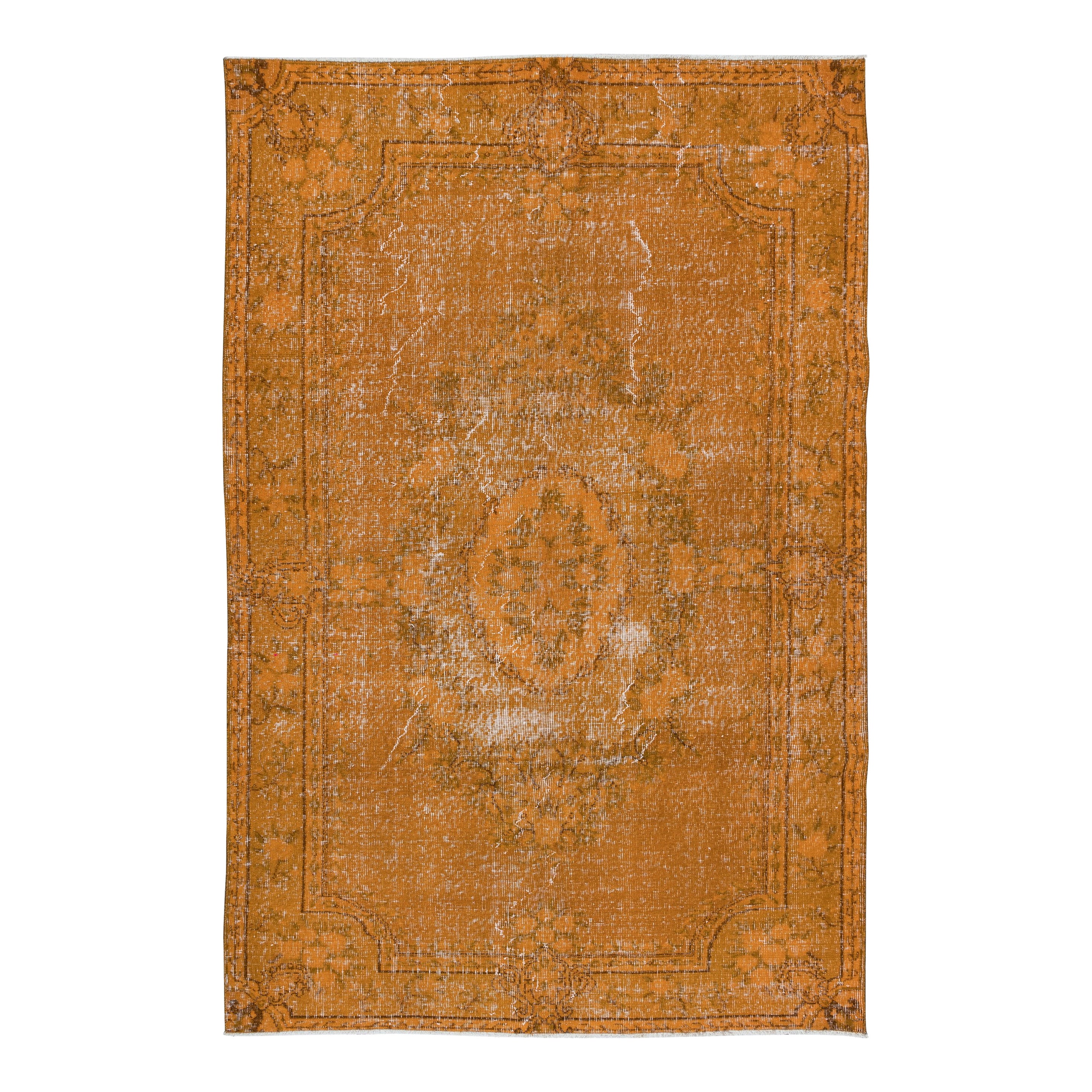 5.3x8 Ft Orange Area Rug, Handmade Floor Covering, Upcycled Turkish Carpet For Sale