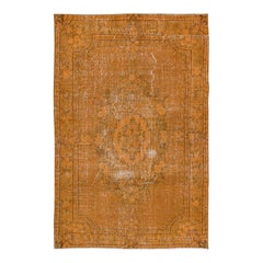 5.3x8 Ft Orange Area Rug, Handmade Floor Covering, Upcycled Turkish Carpet (tapis turc recyclé)