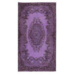 4x7 Ft Ethnic Handmade Turkish Rug Over-Dyed in Purple, Vintage Carpet (tapis vintage)