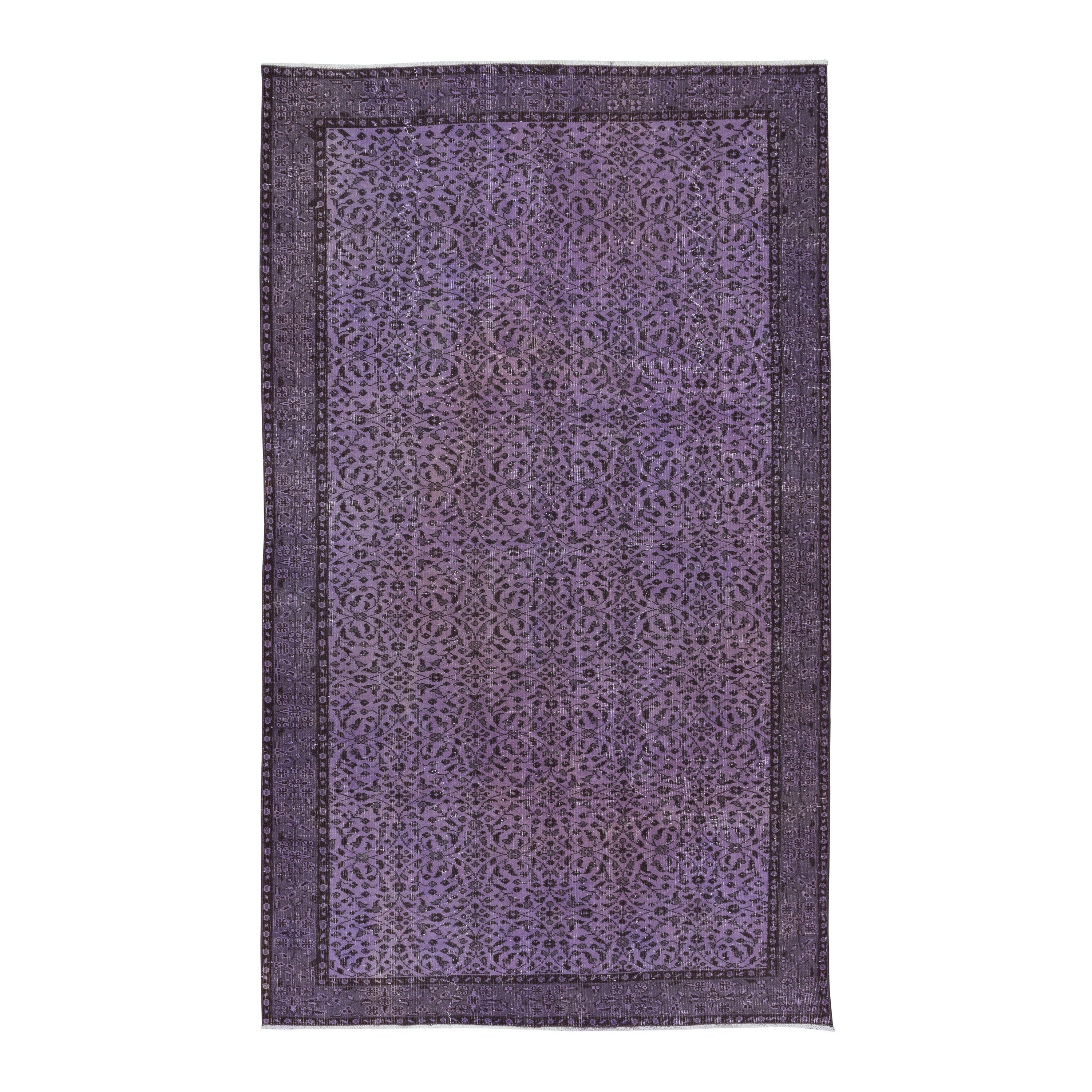 5.6x9 Ft Modern Handmade Turkish Rug with Flower Design and Purple Background For Sale