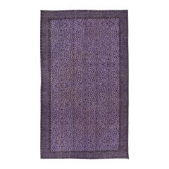 Vintage 5.6x9 Ft Modern Handmade Turkish Rug with Flower Design and Purple Background