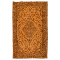 Vintage 5.7x9 Ft Decorative Turkish Orange Rug, Modern Handmade Wool Carpet