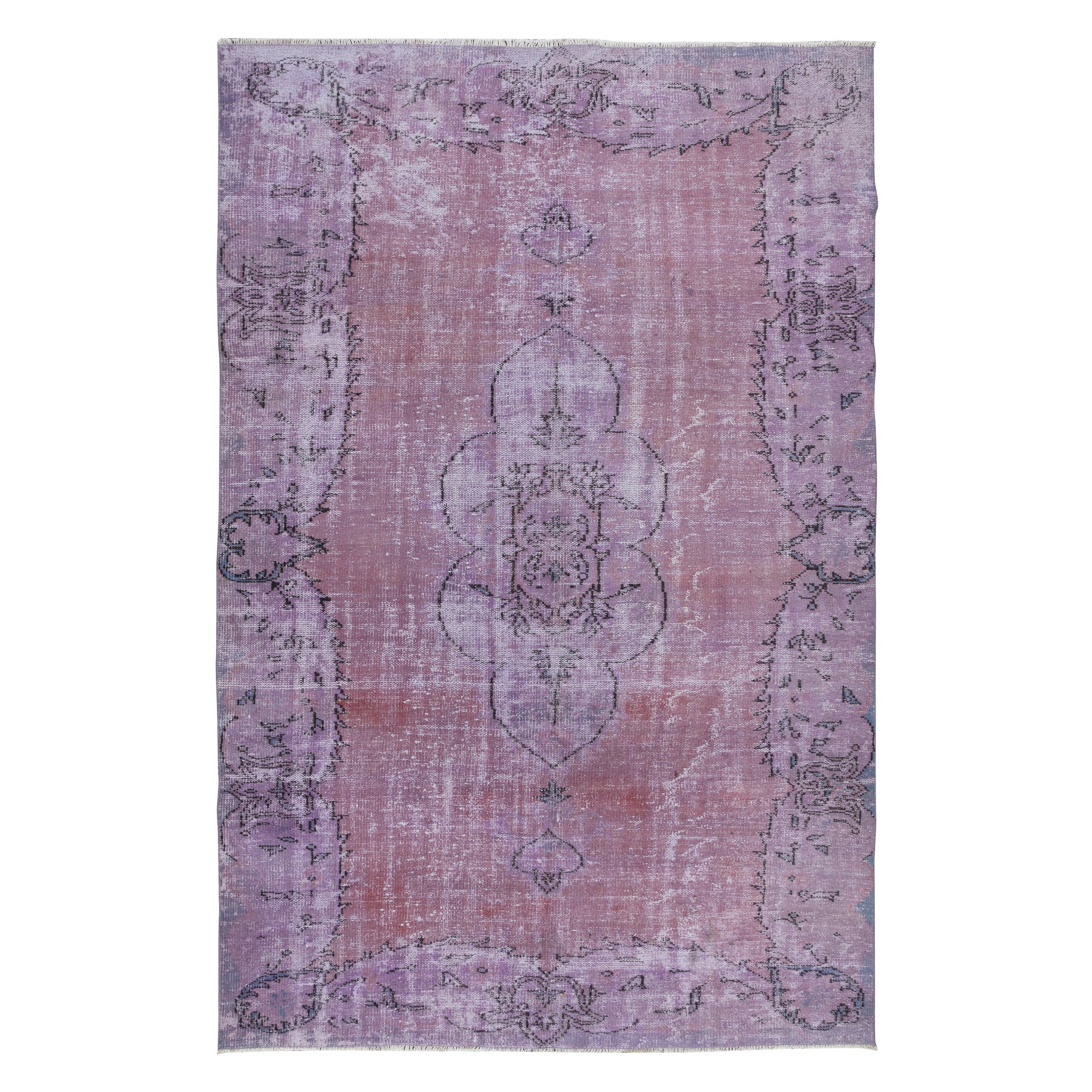 6.2x9.4 Ft Ethnic Handmade Turkish Rug in Lilac Purple for Living Room Decor For Sale