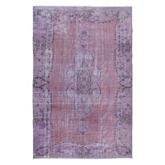 Vintage 6.2x9.4 Ft Ethnic Handmade Turkish Rug in Lilac Purple for Living Room Decor