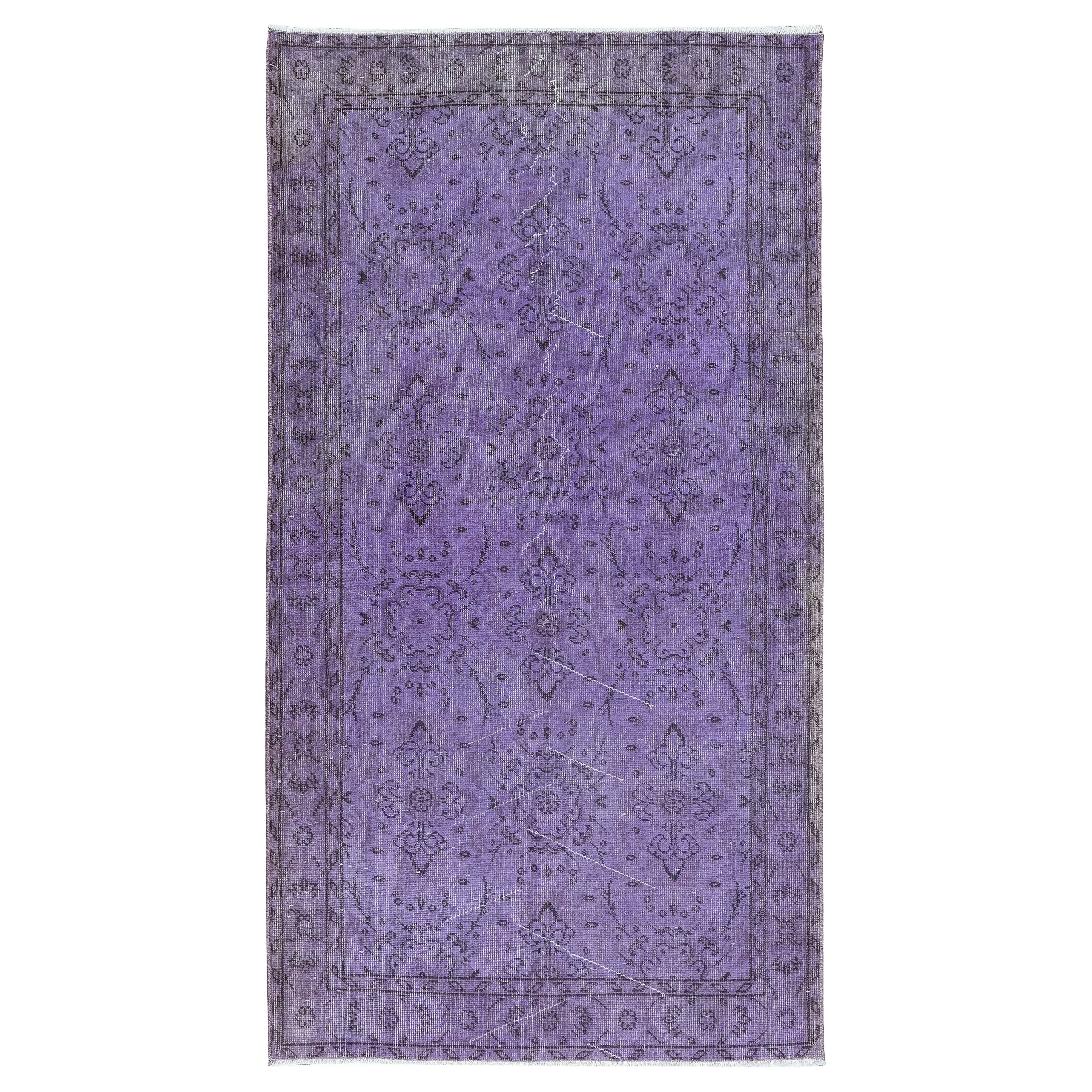 3.8x6.8 Ft Purple Area Rug, Handmade Kitchen Rug, Upcycled Turkish Carpet For Sale
