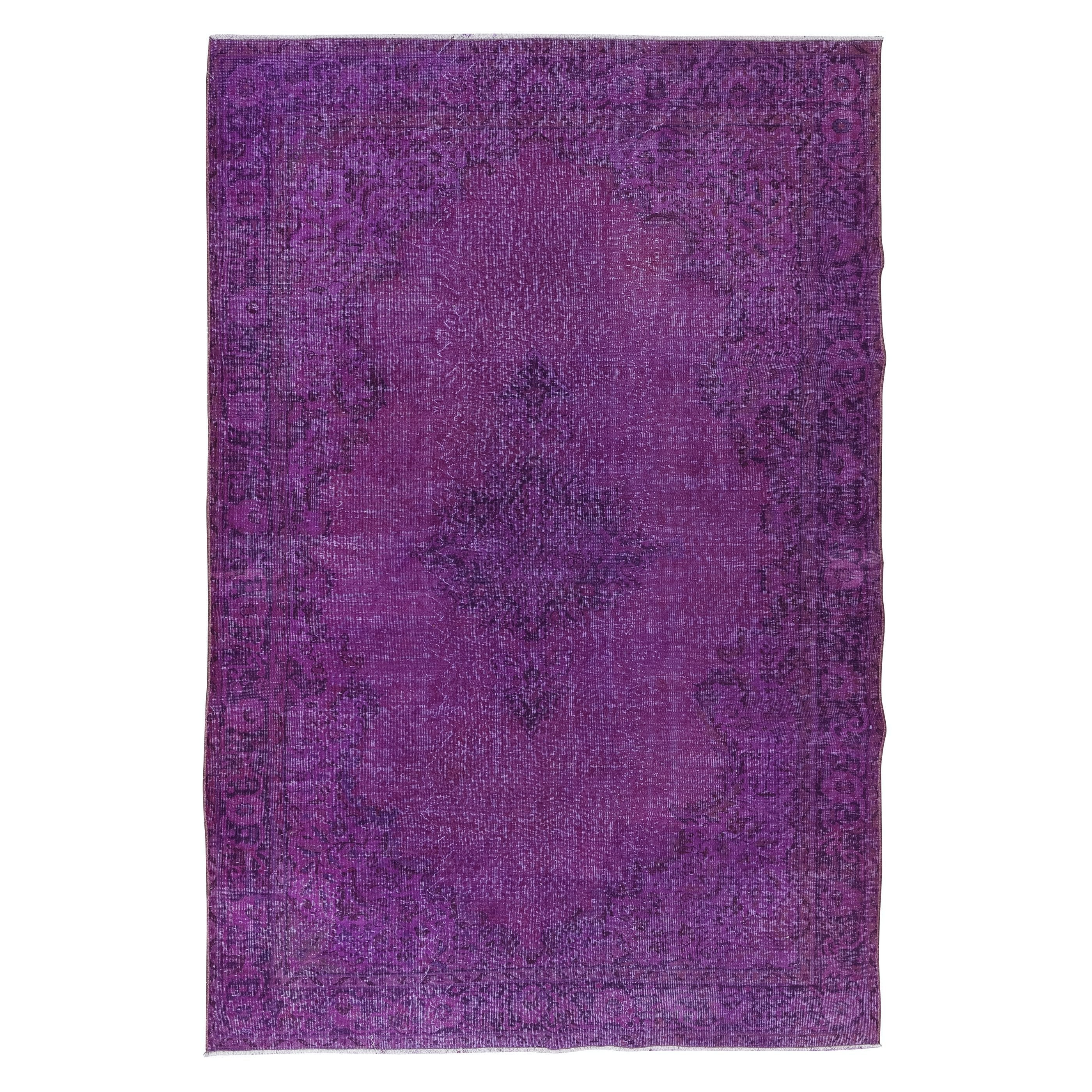 7x10 Ft Handgefertigter türkischer lila Teppich, ideal für moderne Inneneinrichtung