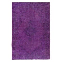 Vintage 7x10 Ft Handmade Turkish Purple Area Rug, Ideal for Modern Interiors