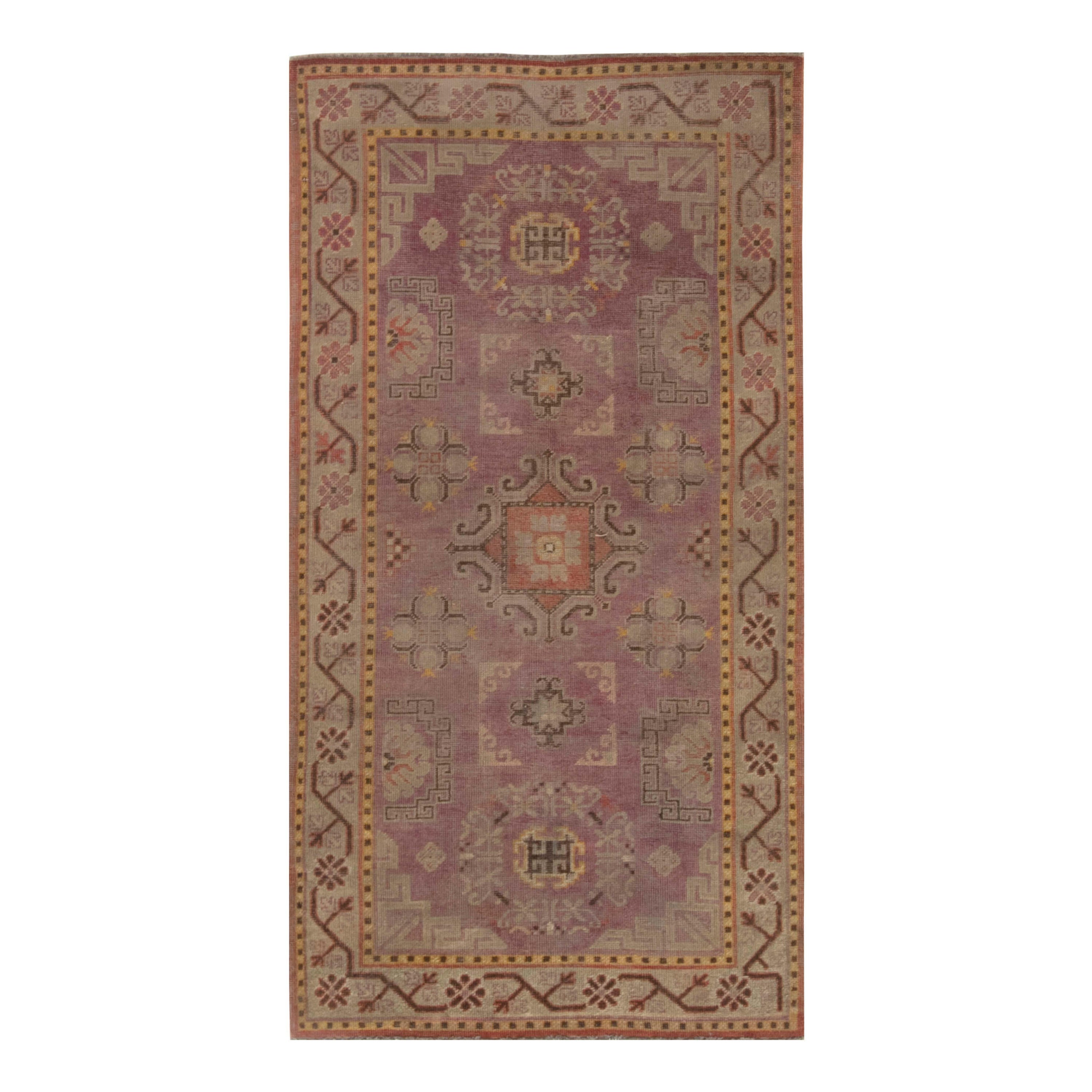 Midcentury Samarkand Purple Hand Knotted Wool Rug For Sale
