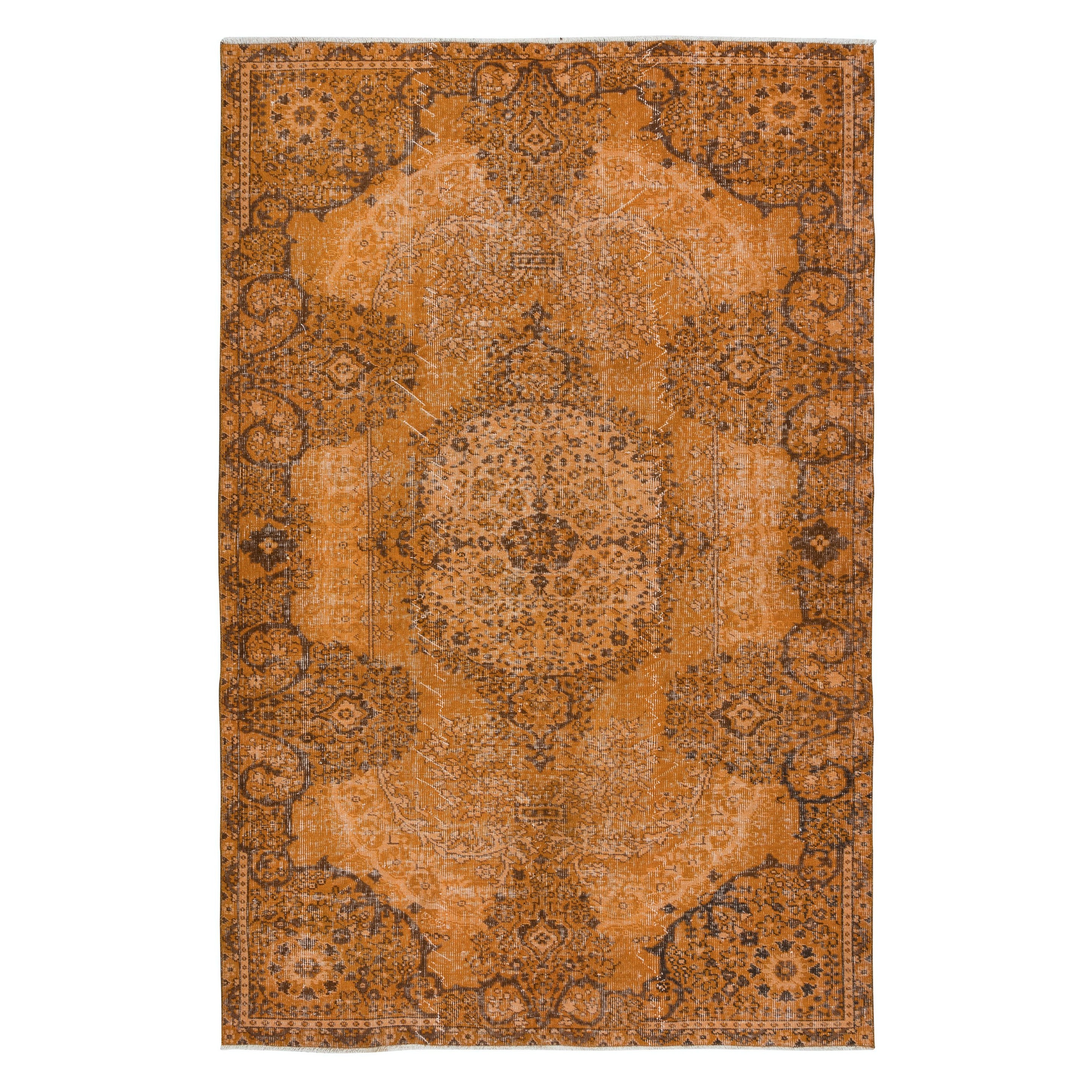 5.6x8.4 Ft Dreamy Orange Rug, Handknotted in Turkey, Modern Living Room Carpet For Sale