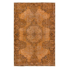 Vintage 5.6x8.4 Ft Dreamy Orange Rug, Handknotted in Turkey, Modern Living Room Carpet