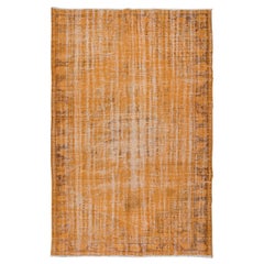Vintage 6x9 Ft Orange Area Rug From Turkey, Hand Knotted Contemporary Carpet