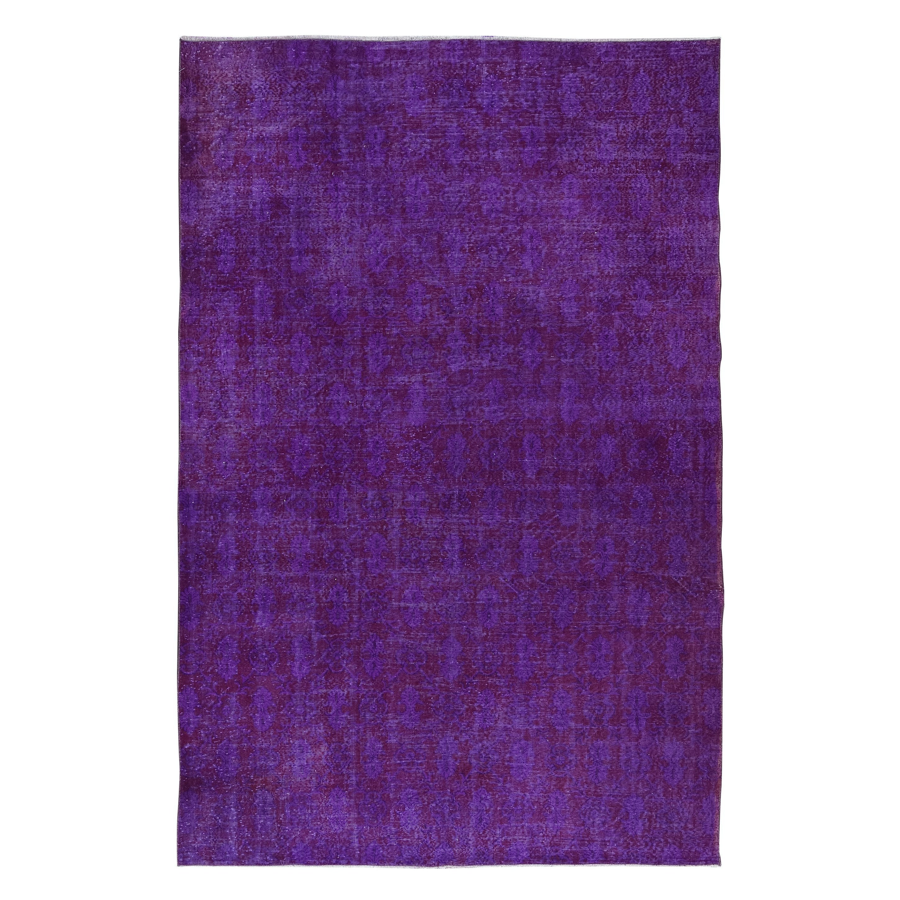 7.3x11 Ft Large Modern Handmade Turkish Wool Area Rug in Purple Colors For Sale