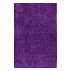 Vintage 7.3x11 Ft Large Modern Handmade Turkish Wool Area Rug in Purple Colors