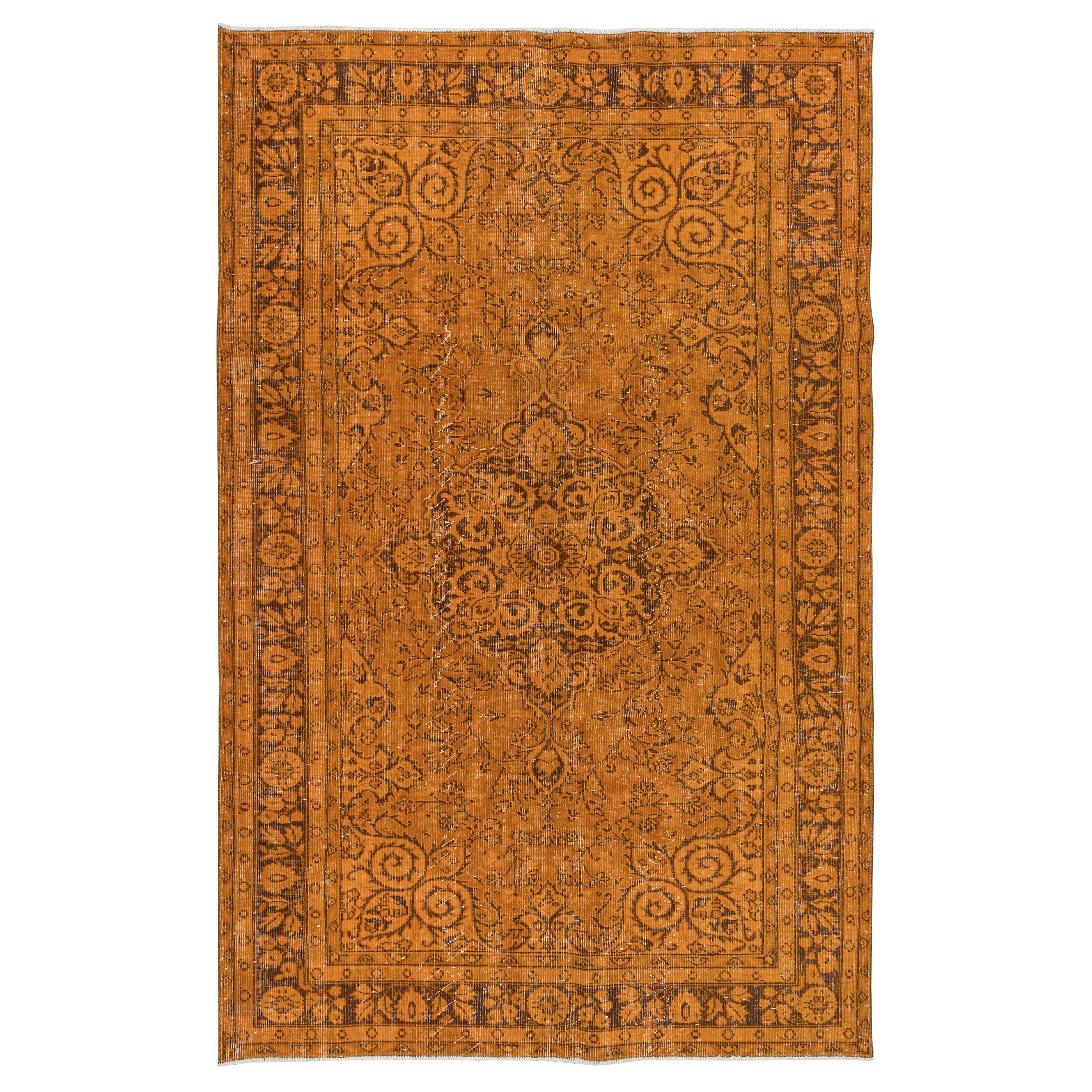 5.7x9 Ft Handgefertigter zentral- anatolischer Teppich in Orange, moderner Wollteppich