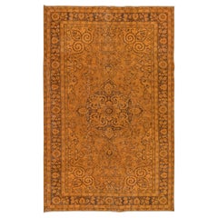 5.7x9 Ft Hand-Made Central Anatolian Area Rug in Orange, Modern Wool Carpet