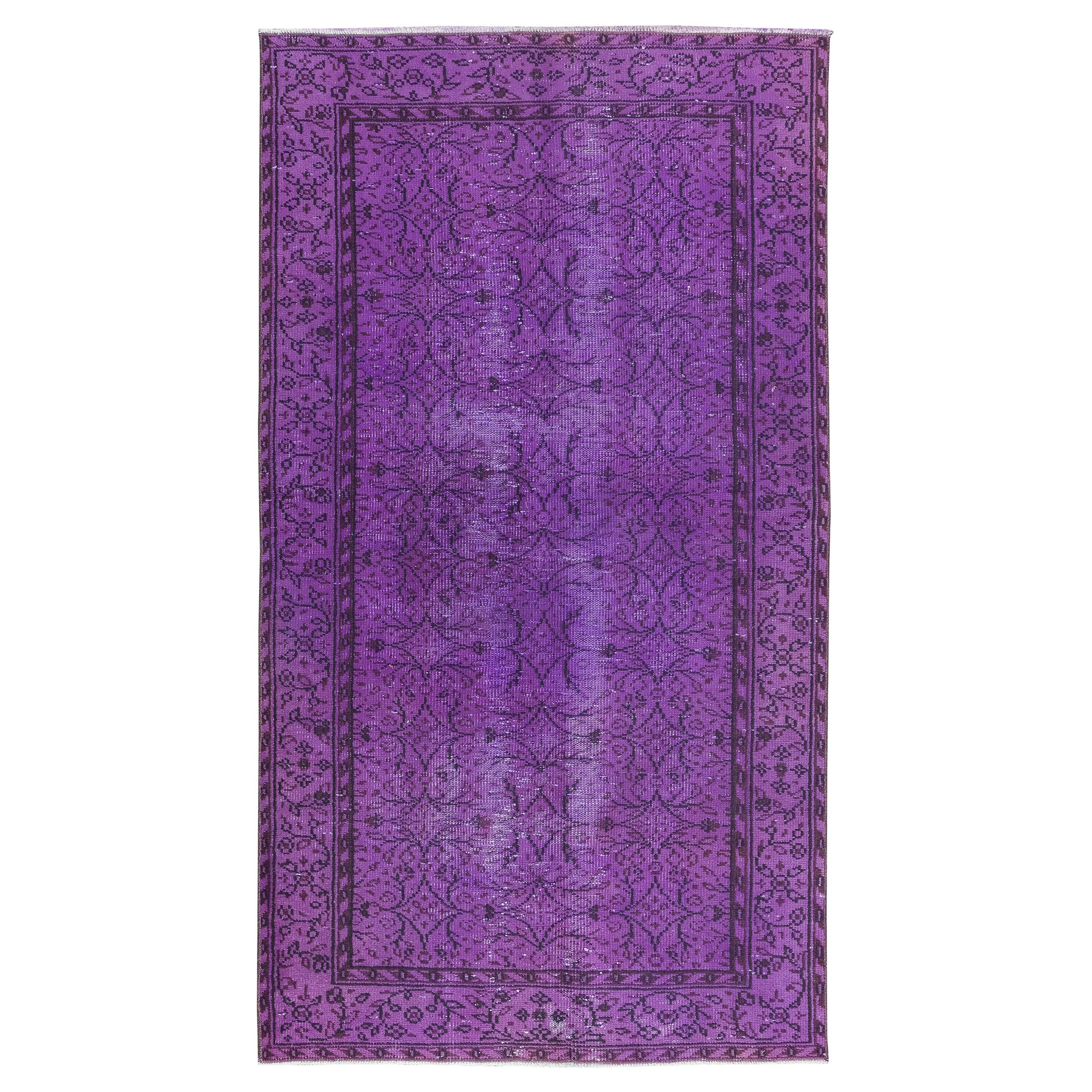 4.2x7.6 Ft Contemporary Living Room Carpet in Purple, Handmade Turkish Area Rug For Sale