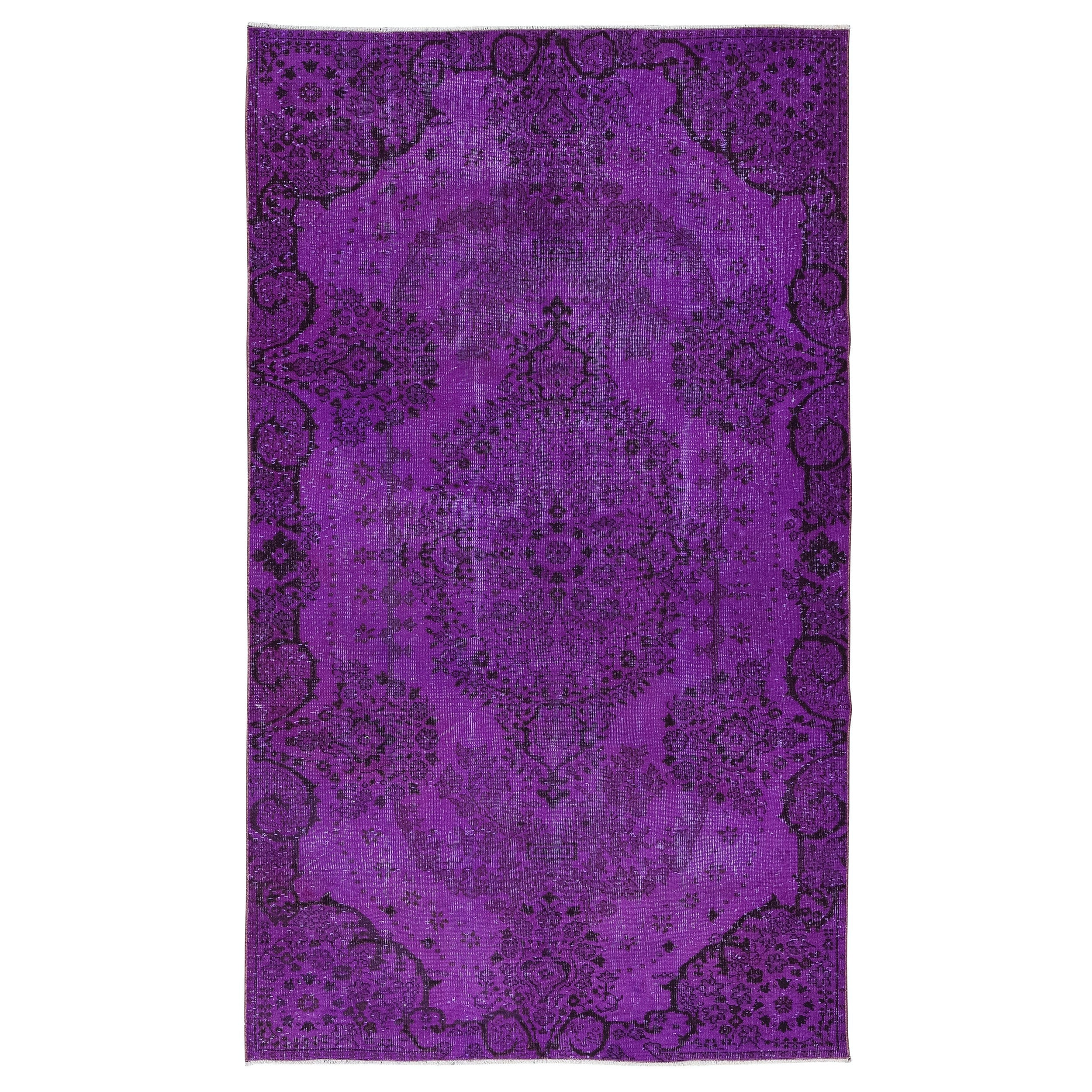 5.7x9.3 Ft Rustic Purple Handmade Room Size Rug, Upcycled Turkish Carpet For Sale