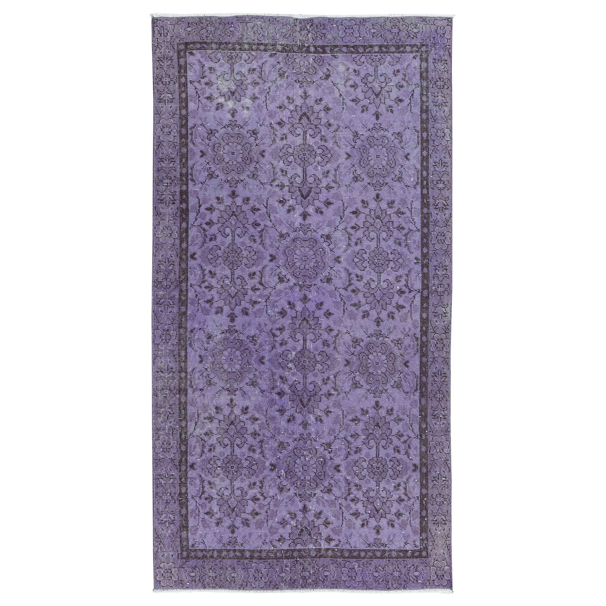 3.5x6.6 Ft Turkish Royal Purple Rug, Modern Handmade Upcycled Small Carpet For Sale